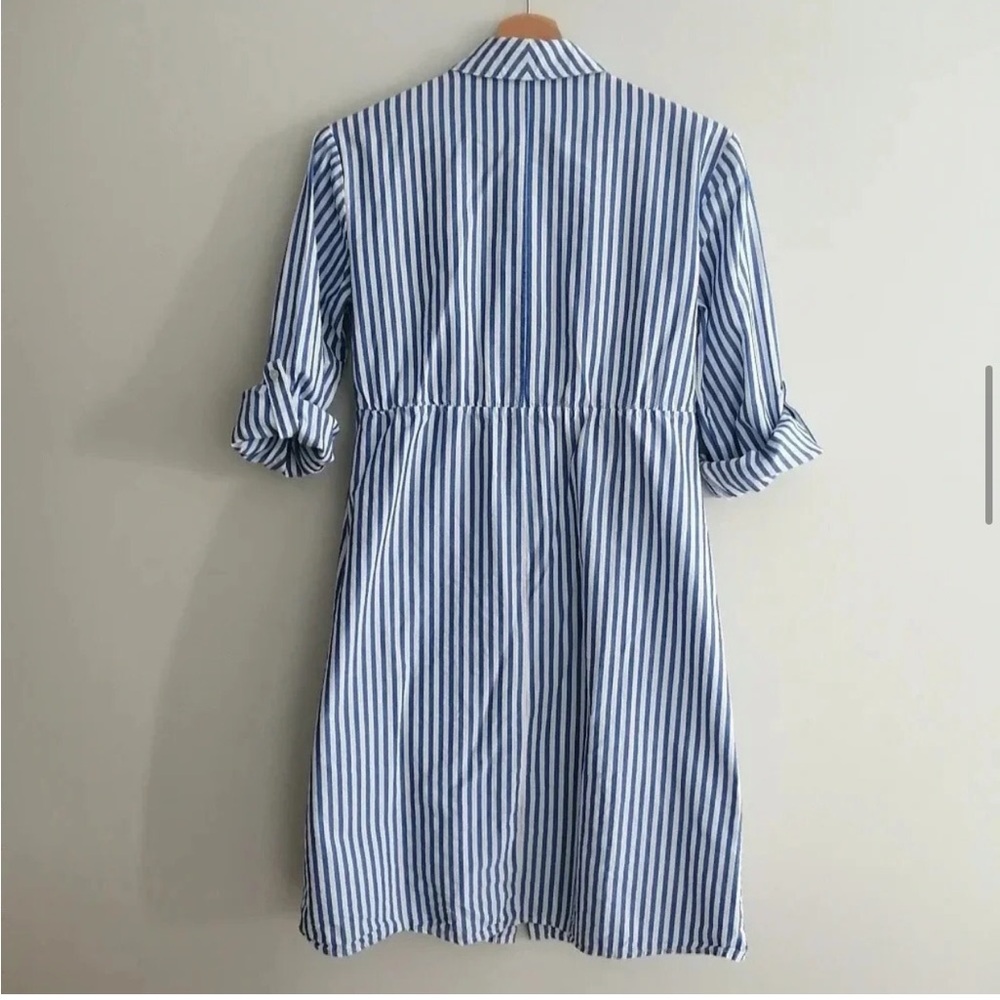 Seraphine Blue and White Striped Maternity/Nursing Shirt Dress - Picture 12 of 15
